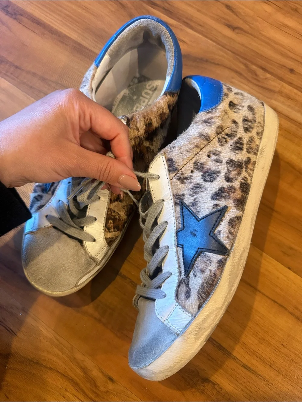 Golden Goose Leopard Sneakers with Blue Heel - GGDB Tag Visible - size 9